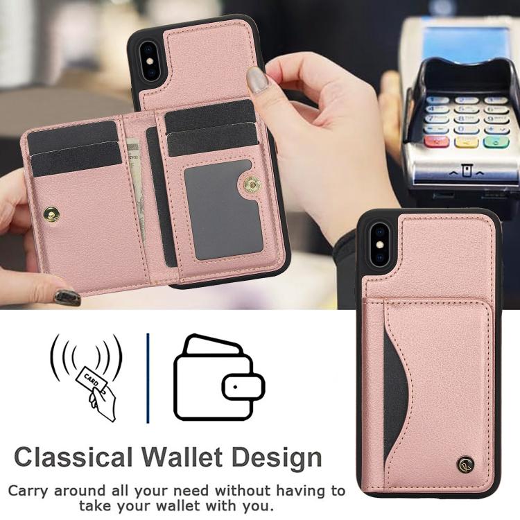 Funda de Cuero con Tapa Horizontal Awquer para iPhone Xr con Tarjetero (Oro Rosa)