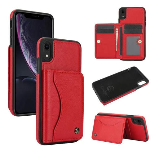 Funda para iPhone Xr Awquer Cuero Tapa Horizontal Tarjetas Soporte (Rojo)