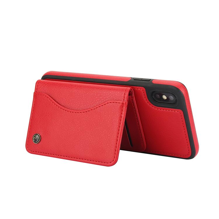 Funda para iPhone Xr Awquer Cuero Tapa Horizontal Tarjetas Soporte (Rojo)