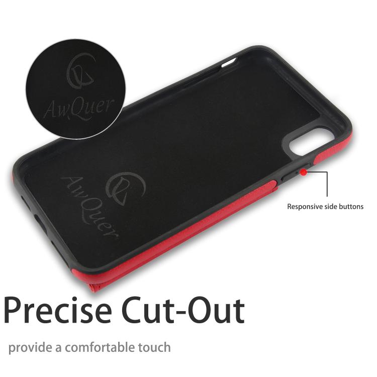 Funda para iPhone Xr Awquer Cuero Tapa Horizontal Tarjetas Soporte (Rojo)