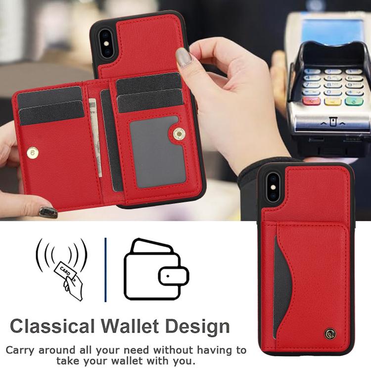 Funda para iPhone Xr Awquer Cuero Tapa Horizontal Tarjetas Soporte (Rojo)