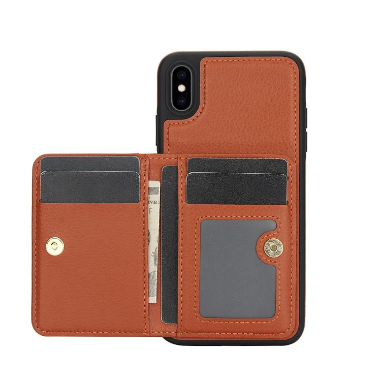 Funda de Cuero con Tapa Horizontal Awquer para iPhone Xs Max con Tarjetero (Marrón)