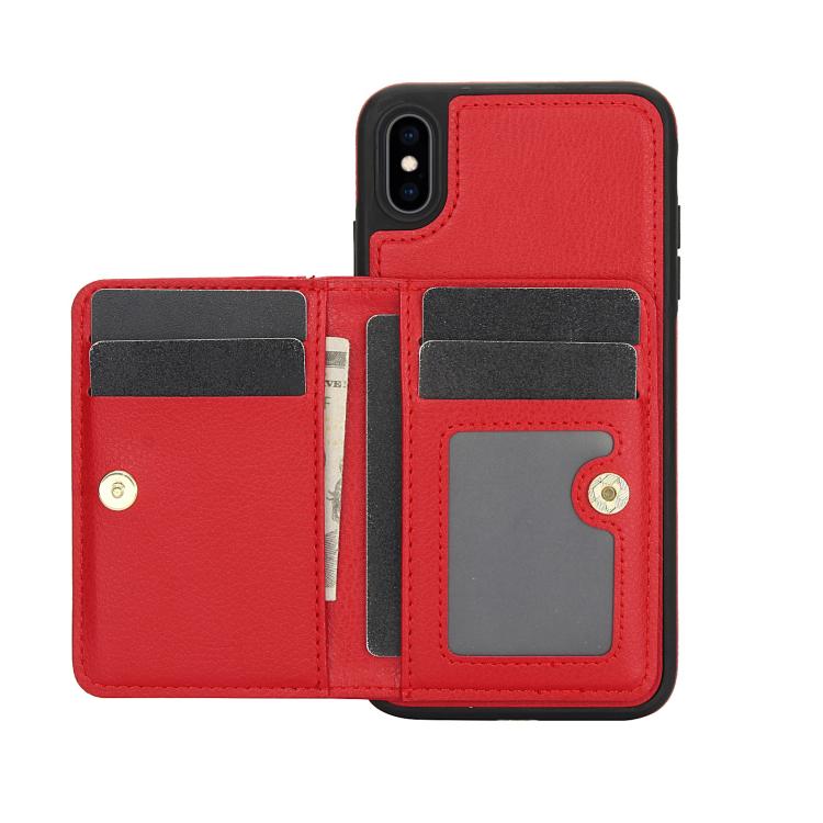 Funda de Cuero Awquer para iPhone Xs Max con Tapa Horizontal para Tarjetas y Soporte (Rojo)