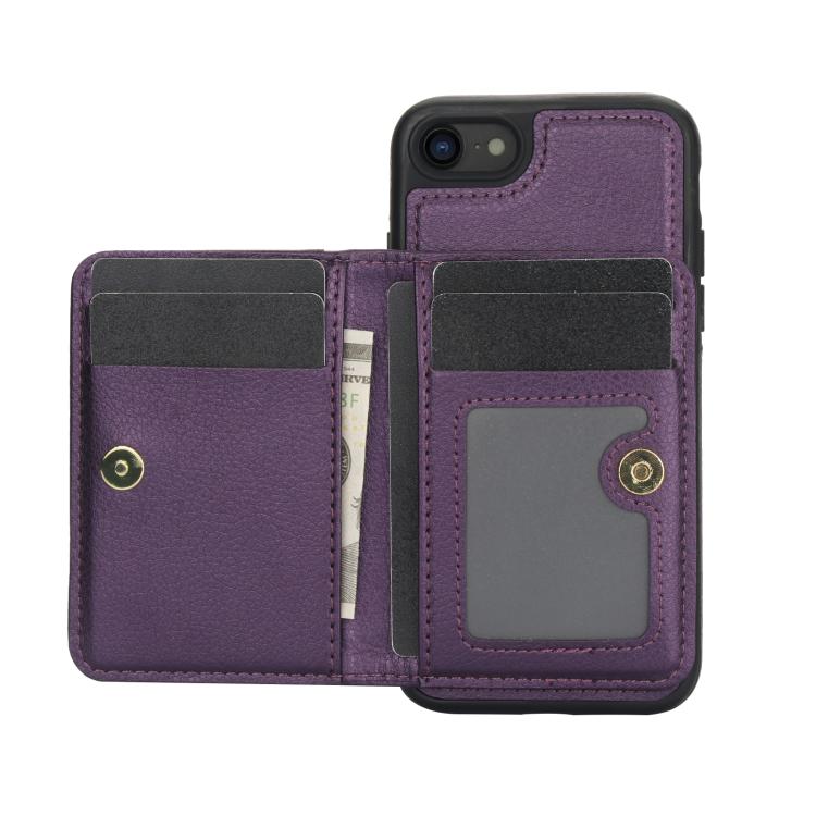 Funda para iPhone 7 Plus/8 Plus Awquer Cuero Tapa Horizontal Tarjetas Soporte (Morado Oscuro)