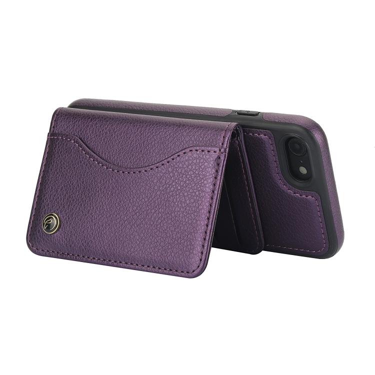 Funda para iPhone 7 Plus/8 Plus Awquer Cuero Tapa Horizontal Tarjetas Soporte (Morado Oscuro)