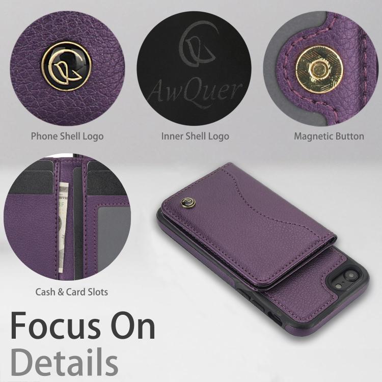 Funda para iPhone 7 Plus/8 Plus Awquer Cuero Tapa Horizontal Tarjetas Soporte (Morado Oscuro)