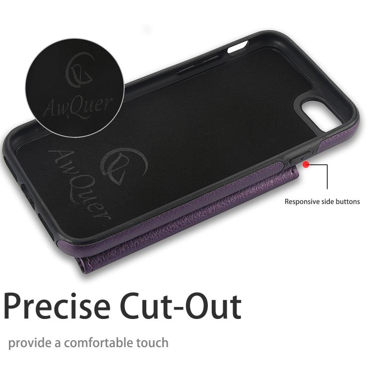 Funda para iPhone 7 Plus/8 Plus Awquer Cuero Tapa Horizontal Tarjetas Soporte (Morado Oscuro)