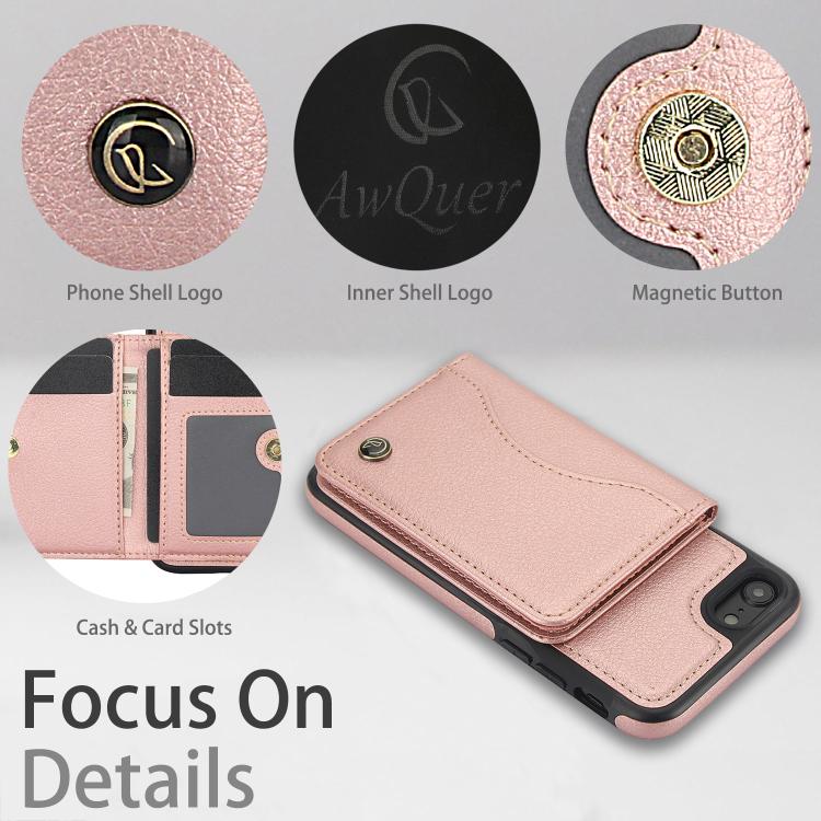 Funda para iPhone 7 Plus/8 Plus Awquer Cuero con Tapa Horizontal Tarjetas Soporte (Oro Rosa)