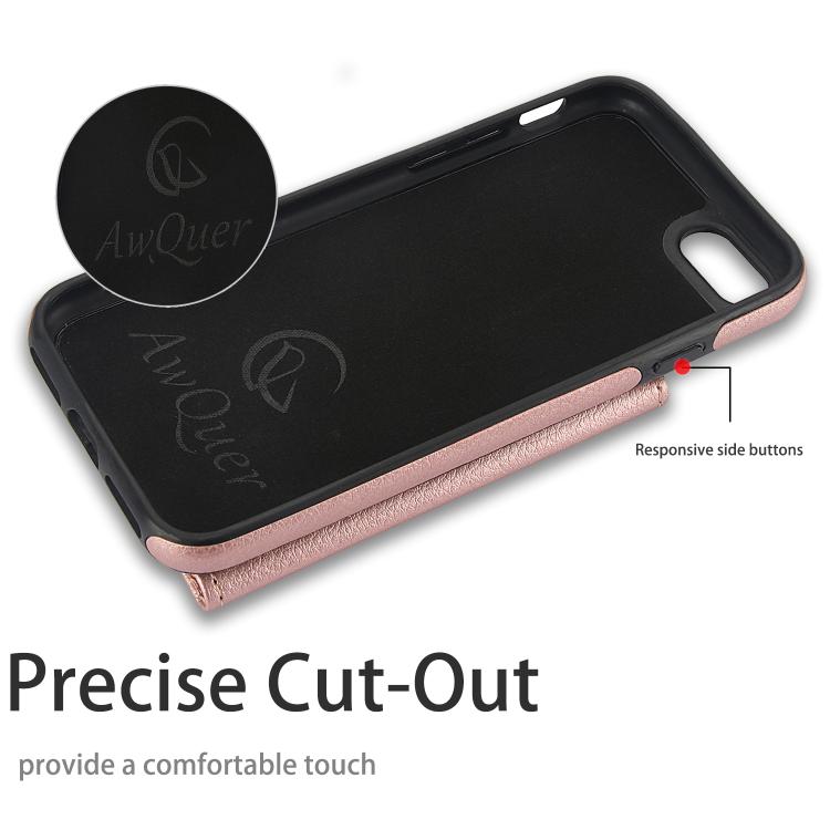Funda para iPhone 7 Plus/8 Plus Awquer Cuero con Tapa Horizontal Tarjetas Soporte (Oro Rosa)