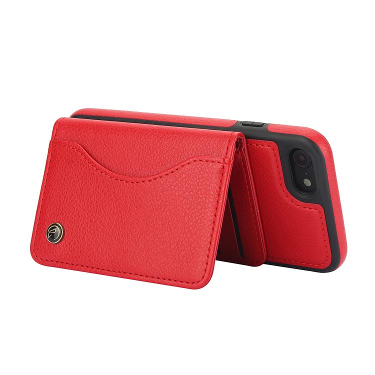 Funda de Cuero Awquer para iPhone 7 Plus y 8 Plus con Tapa Horizontal para Tarjetas y Soporte (Rojo)