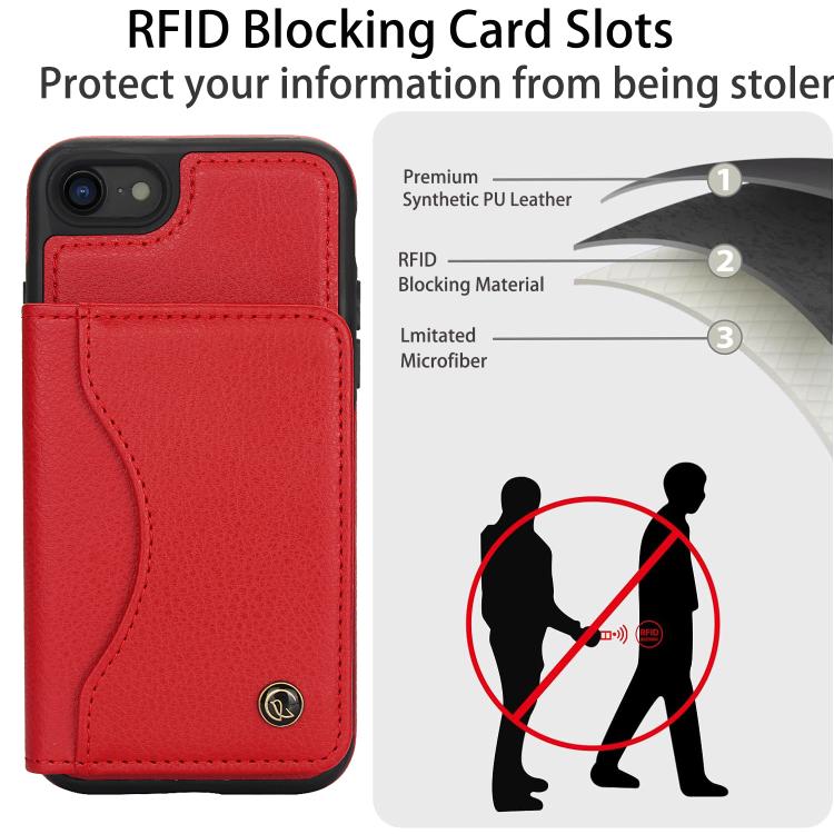 Funda de Cuero Awquer para iPhone 7 Plus y 8 Plus con Tapa Horizontal para Tarjetas y Soporte (Rojo)