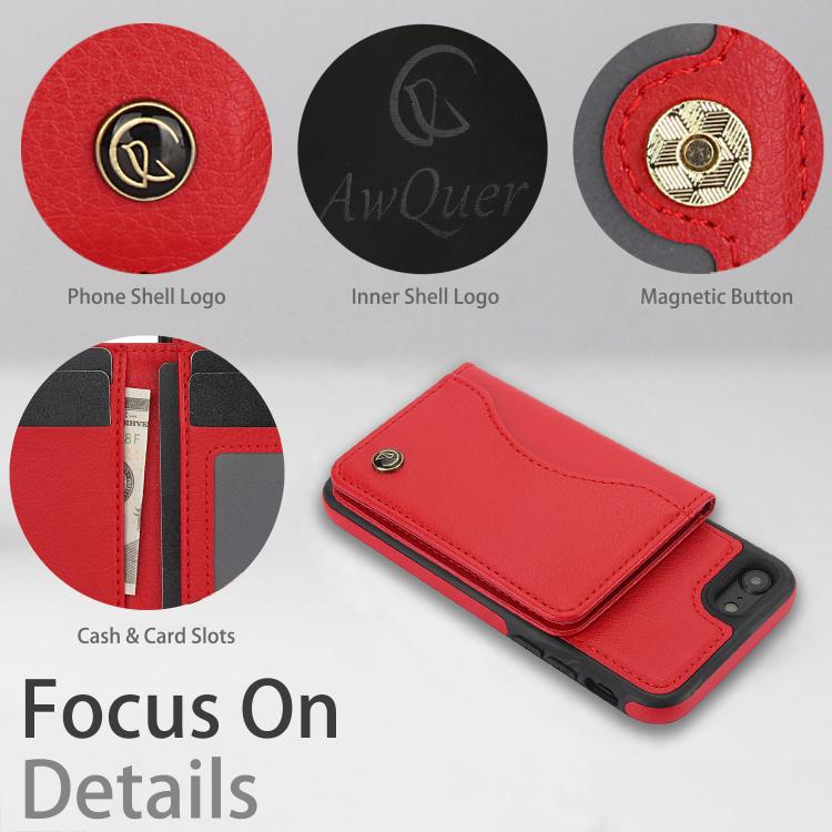 Funda de Cuero Awquer para iPhone 7 Plus y 8 Plus con Tapa Horizontal para Tarjetas y Soporte (Rojo)