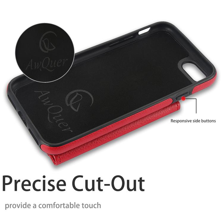 Funda de Cuero Awquer para iPhone 7 Plus y 8 Plus con Tapa Horizontal para Tarjetas y Soporte (Rojo)