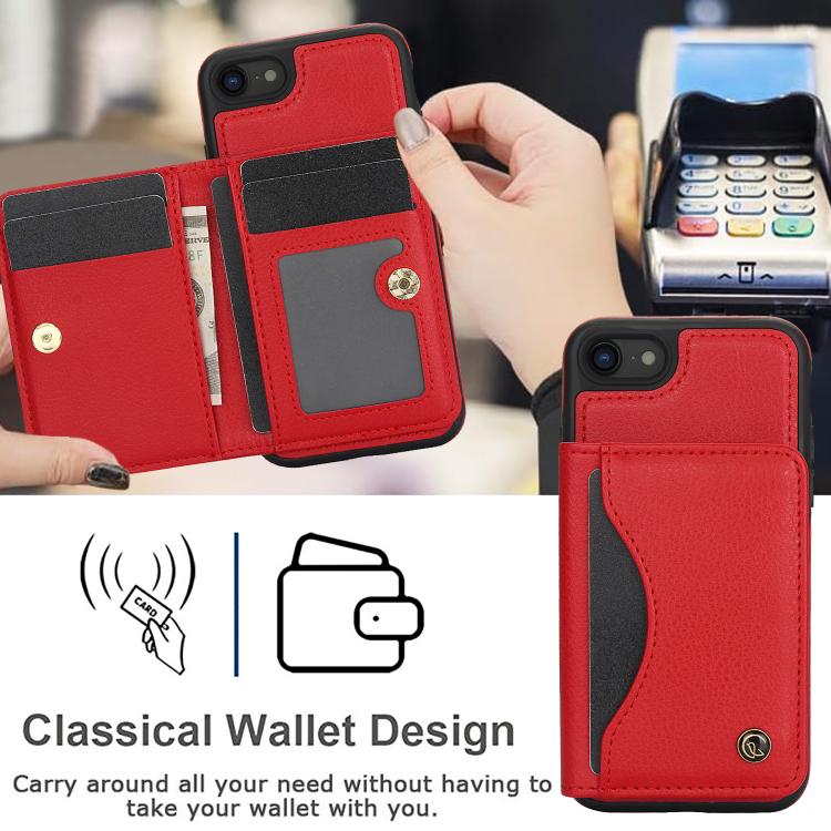 Funda de Cuero Awquer para iPhone 7 Plus y 8 Plus con Tapa Horizontal para Tarjetas y Soporte (Rojo)