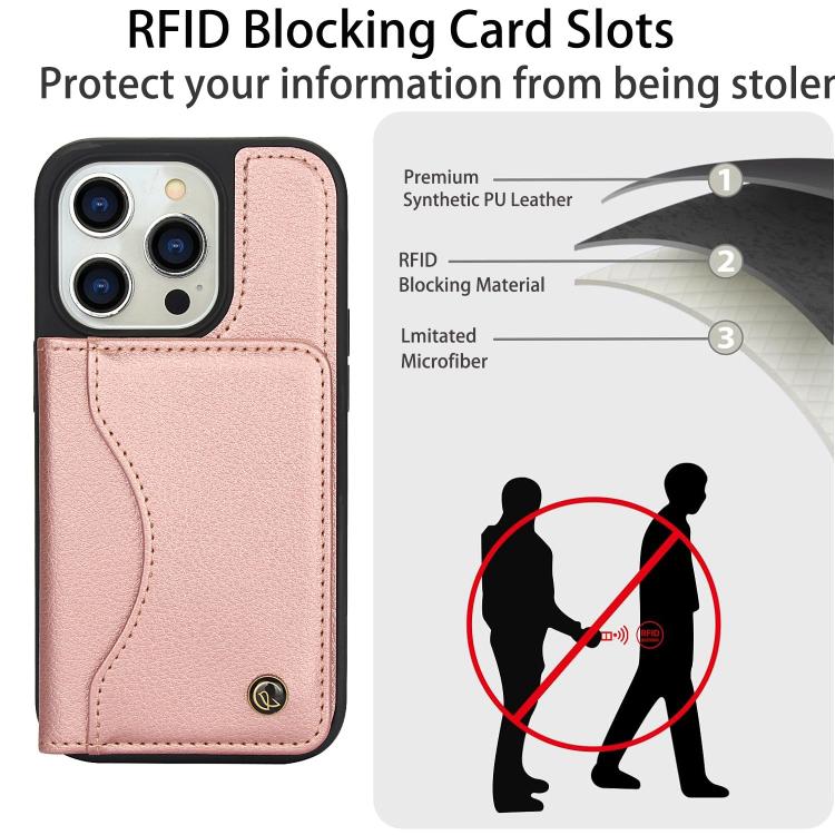 Funda Para iPhone 15 Pro Max Awquer Cuero Tapa Horizontal Tarjetas Soporte (Oro Rosa)