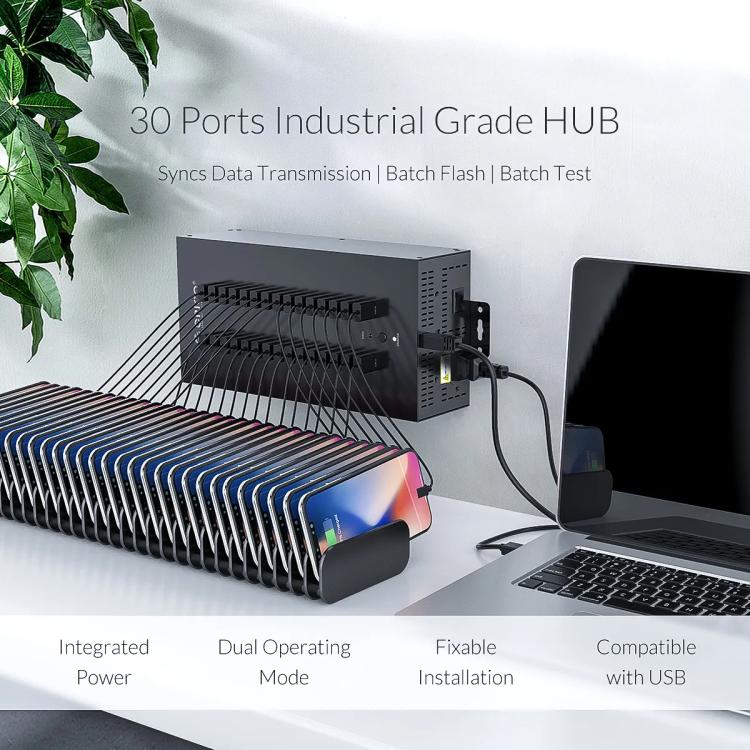 Concentrador USB 2.0 Orico IH30P de Grado Industrial de 30 Puertos con Enchufe Británico (Negro)