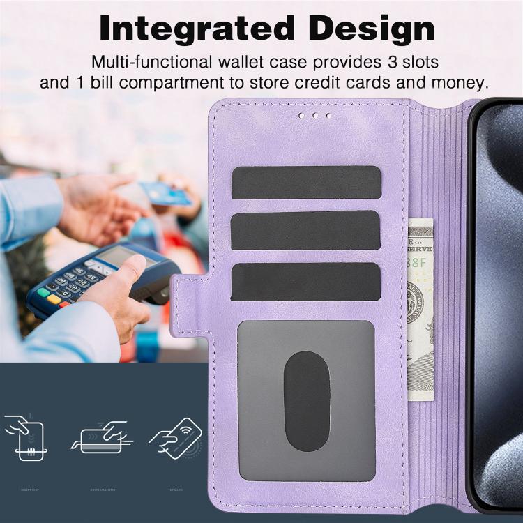 Funda de Cuero con Relieve Mariposa y Flor para iPhone 11 Pro Max (Morado)
