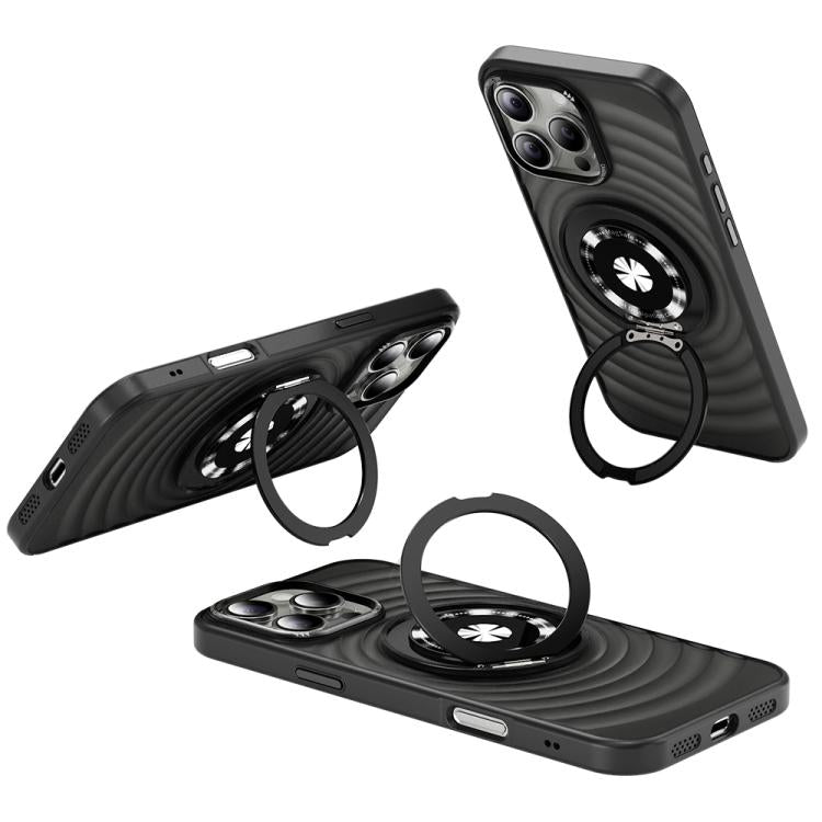 Funda para Teléfono iPhone 16 Pro con Soporte Magsafe y Diseño de Ondas (Negra)