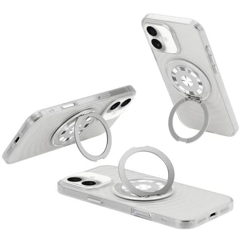 Funda para Teléfono iPhone 16 con Soporte Magsafe y Diseño de Ondas (Transparente y Blanca)