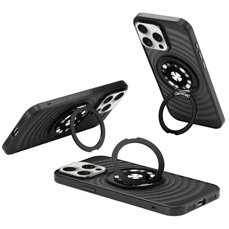 Funda para Teléfono iPhone 15 Pro Max con Soporte Magsafe y Diseño de Ondas (Negra)