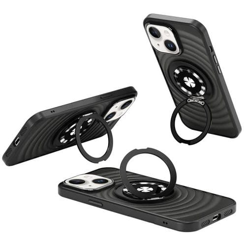 Funda para Teléfono iPhone 15 con Soporte Magsafe y Diseño de Ondas (Negra)