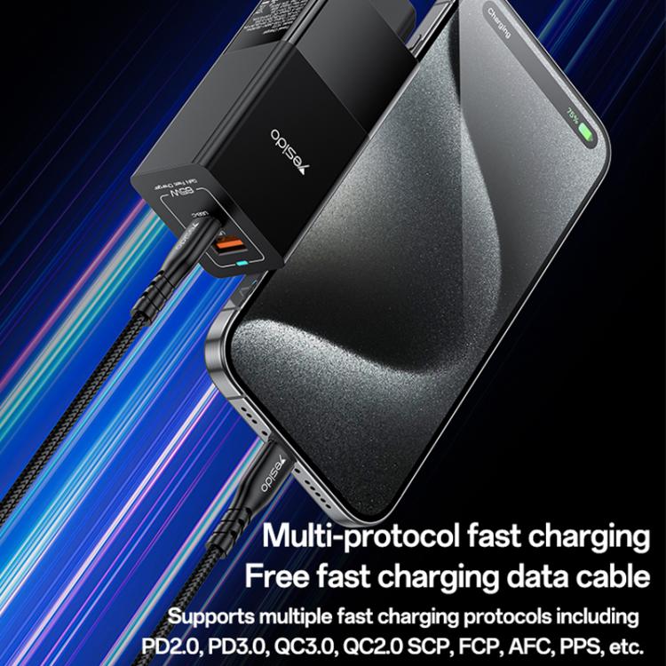 Cargador rápido Yesido YC73 65 W puerto dual USB y USB-C Gan (Negro)