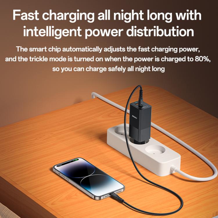 Cargador rápido Yesido YC73 65 W puerto dual USB y USB-C Gan (Negro)
