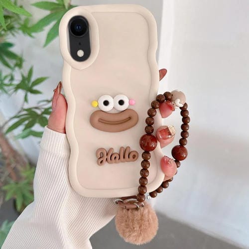Funda TPU iPhone Xr Forma Boca de Salchicha Cadena de Cuentas (Blanca)