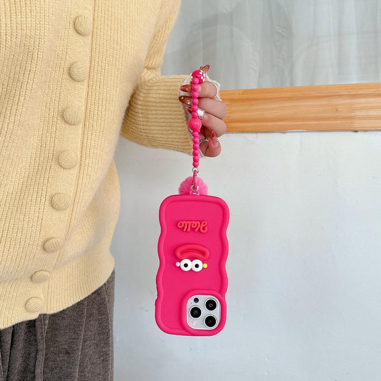 Funda TPU para iPhone 12 con Forma de Boca de Salchicha y Cadena de Cuentas (Rosa)