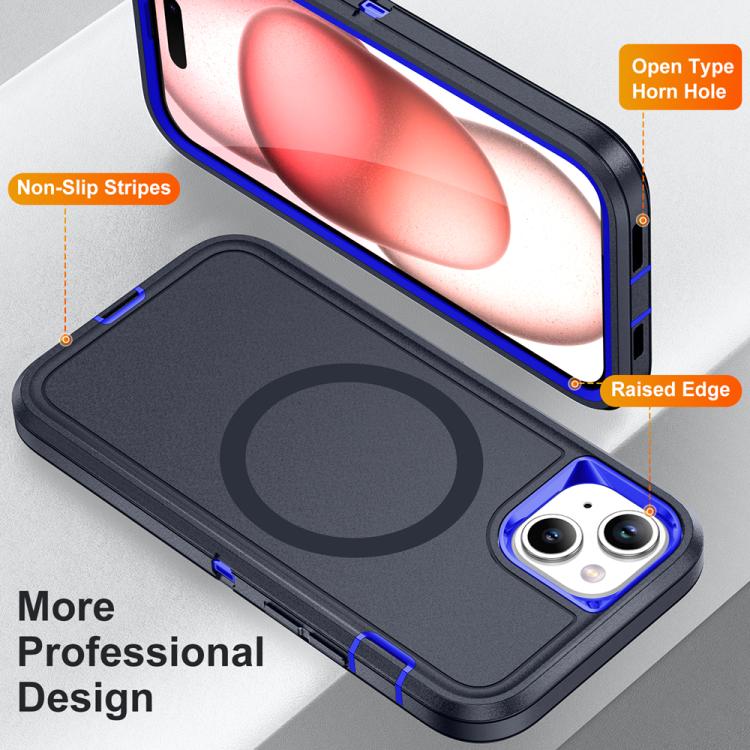 Funda Magnética Resistente al Agua para iPhone 14 Plus/15 Plus (Azul Oscuro y Azul Real)