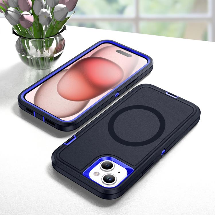 Funda Magnética Resistente al Agua para iPhone 14 Plus/15 Plus (Azul Oscuro y Azul Real)