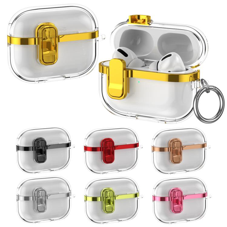 Estuche para Auriculares Inalámbricos Airpods Pro Transparente Galvanizado con Cierre de Seguridad (Rojo)