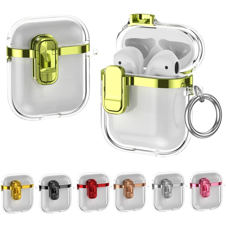 Estuche para Auriculares Inalámbricos Airpods 1 y 2 Galvanoplastia Transparente Cierre de Seguridad (Dorado)