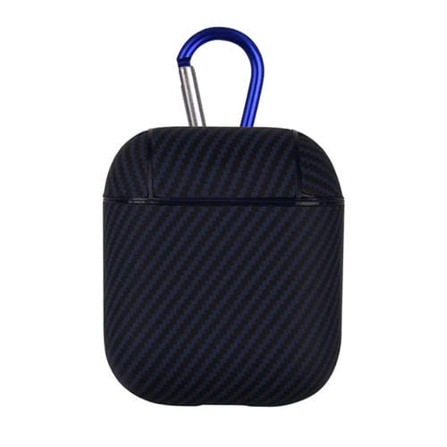 Estuche para Auriculares Poliuretano Fibra de Carbono AirPods 1/2 con Gancho (Azul)