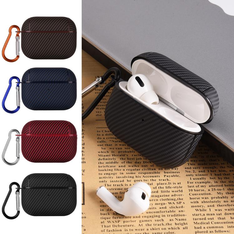 Estuche para Auriculares Poliuretano Fibra de Carbono AirPods 1/2 con Gancho (Azul)