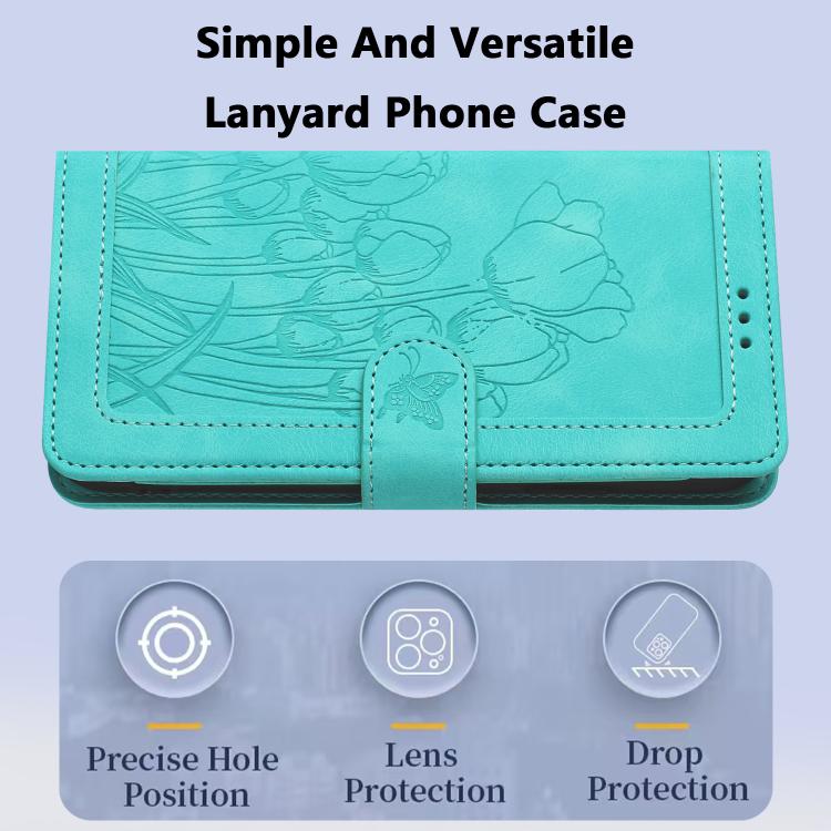 Funda de cuero con relieve de tulipanes y cordón para Sharp Aquos wish5 (verde)