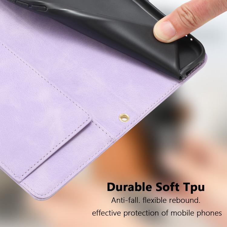 Funda de piel con relieve de tulipanes y cordón para Sharp Aquos wish5 (morado)