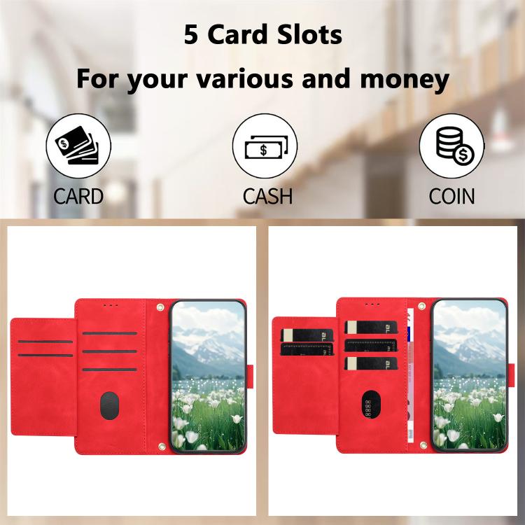 Funda de cuero con relieve de tulipanes y cordón para Sharp Aquos wish5 (roja)