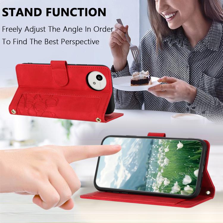 Funda de cuero con relieve de tulipanes y cordón para Sharp Aquos wish5 (roja)