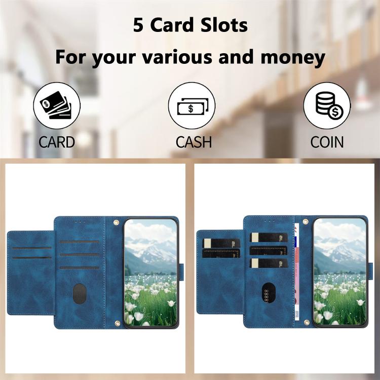 Funda de cuero con relieve de tulipanes y cordón para Sharp Aquos wish5 (azul)
