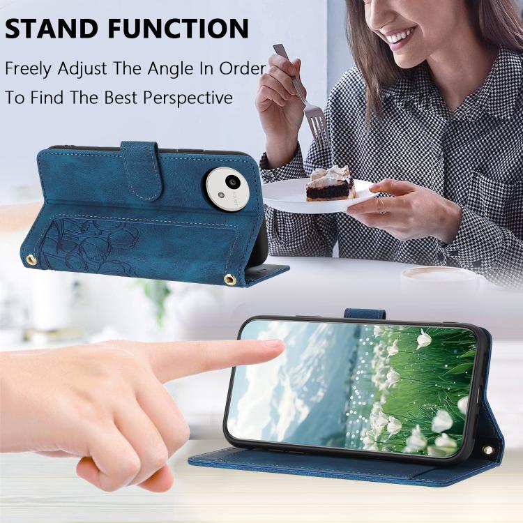 Funda de cuero con relieve de tulipanes y cordón para Sharp Aquos wish5 (azul)