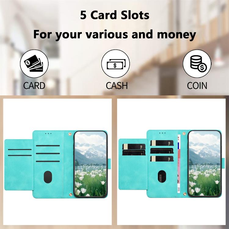 Funda de Cuero con Relieve de Tulipanes para Teléfono Fujitsu Arrows We2 con Cordón (Verde)
