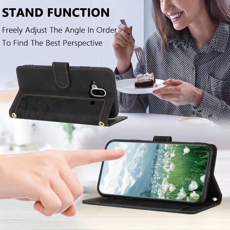 Funda de Cuero con Relieve de Tulipanes para Teléfono Fujitsu Arrows F-52B con Cordón (Negro)