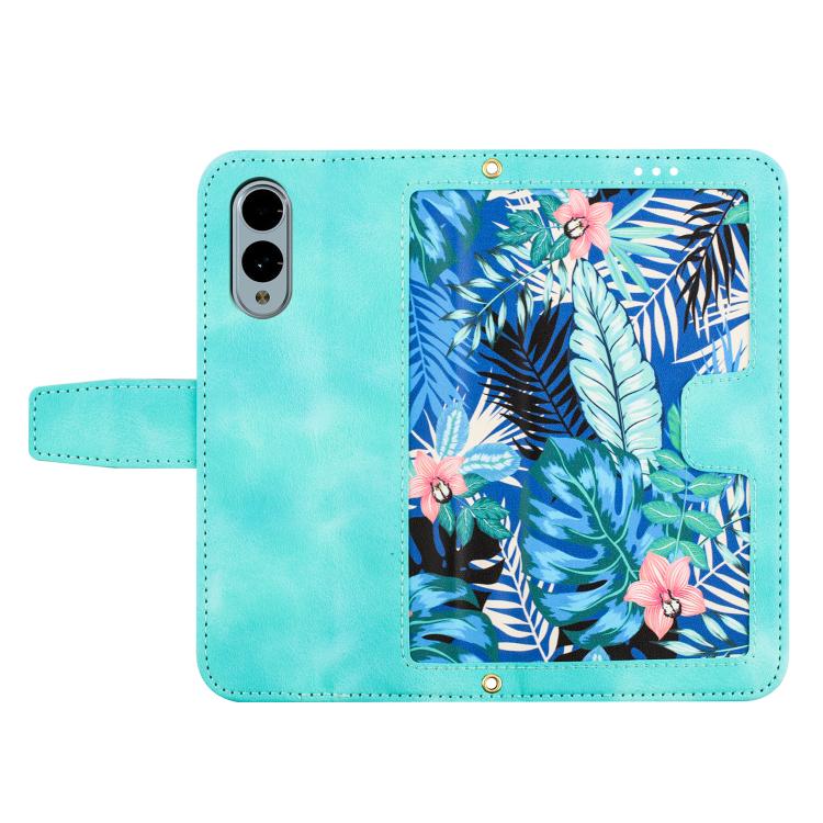 Funda de Cuero para Teléfono Fujitsu Arrows We2 con Estampado Floral y Cordón (Verde)