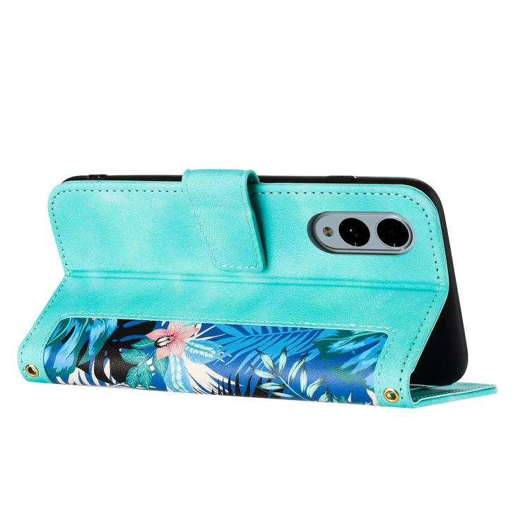 Funda de Cuero para Teléfono Fujitsu Arrows We2 con Estampado Floral y Cordón (Verde)