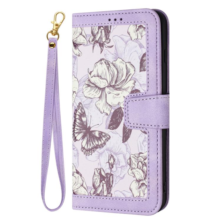 Funda de Cuero para Fujitsu Arrows We2 con Estampado Floral y Cordón (Morado Claro)
