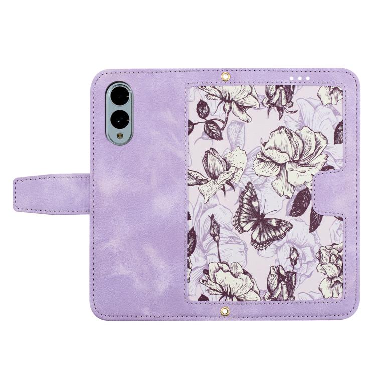 Funda de Cuero para Fujitsu Arrows We2 con Estampado Floral y Cordón (Morado Claro)