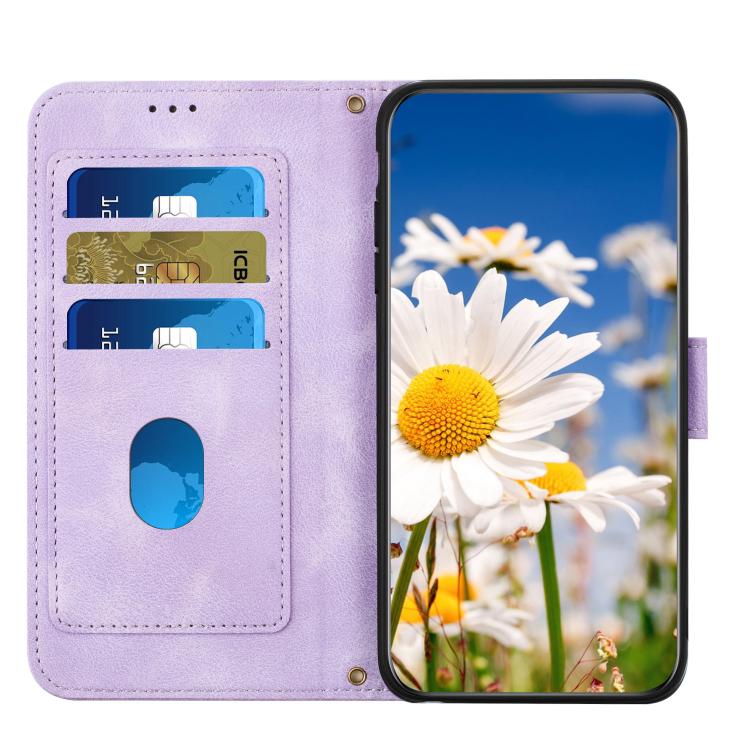 Funda de Cuero para Fujitsu Arrows We2 con Estampado Floral y Cordón (Morado Claro)