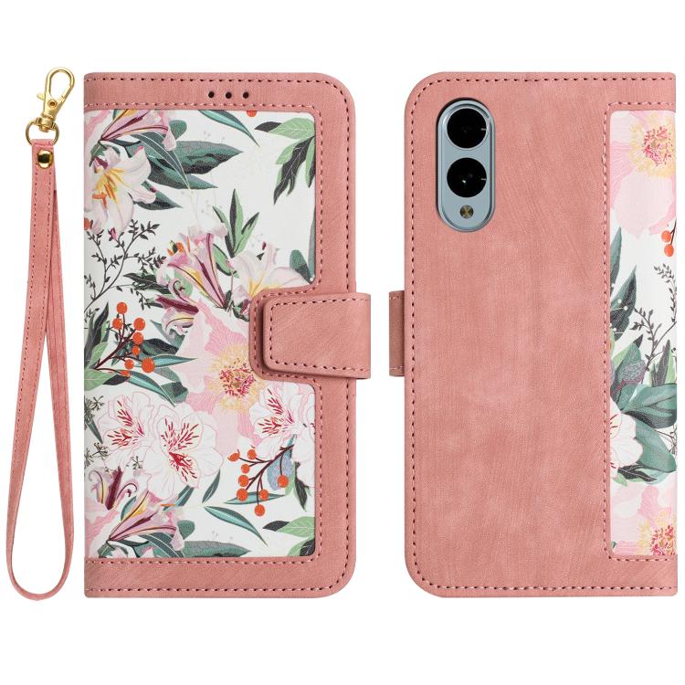 Funda de Cuero para Teléfono Fujitsu Arrows We2 con Diseño Floral y Cordón (Rosa)