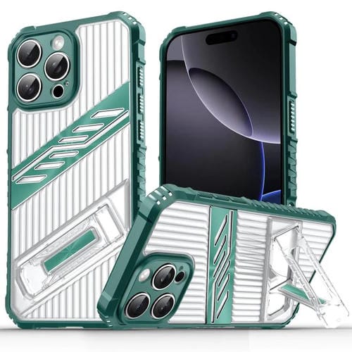 Funda híbrida TPU y Policarbonato con soporte para iPhone 16 Pro Max (Verde Oscuro)